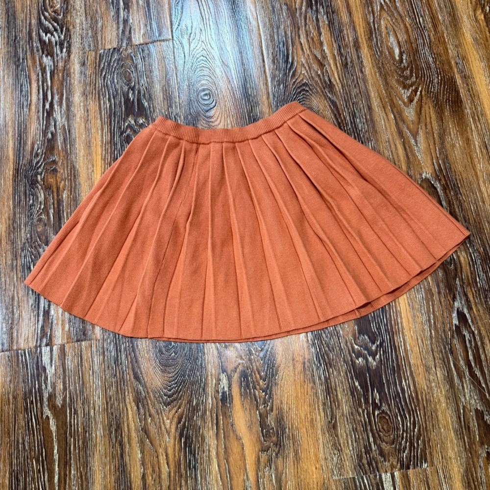 Kids Burnt Orange Knit Pleated Skirt Size L 10/12 Terracotta Preppy School Girl
